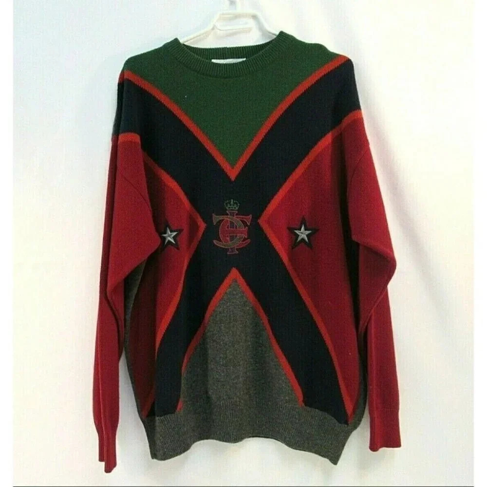 Iceberg Wool Sweater Mens Multi Color Geometric Pattern Stars 90s
